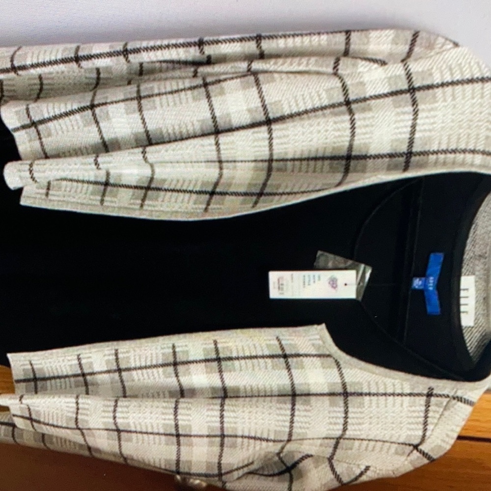 Elle plaid soft warm cardigan sweater black gray